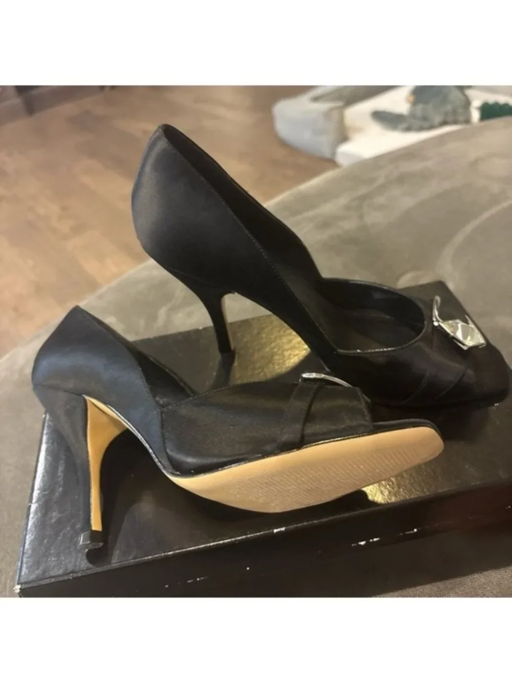 BCBG Black Heels with Floral Embellishment - Picture 3 of 6
